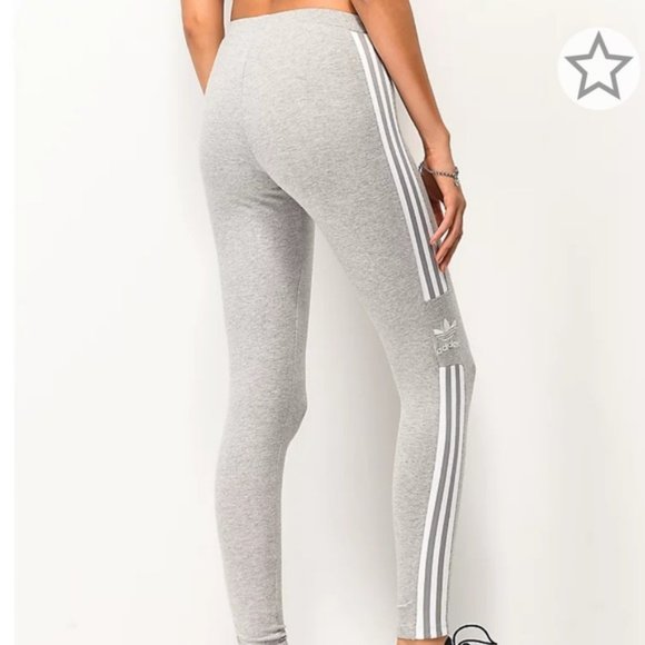 ADIDAS Grey Trefoil Tight Three Stripe Leggings Pants Yoga XS 0-2 NWT - Picture 4 of 7